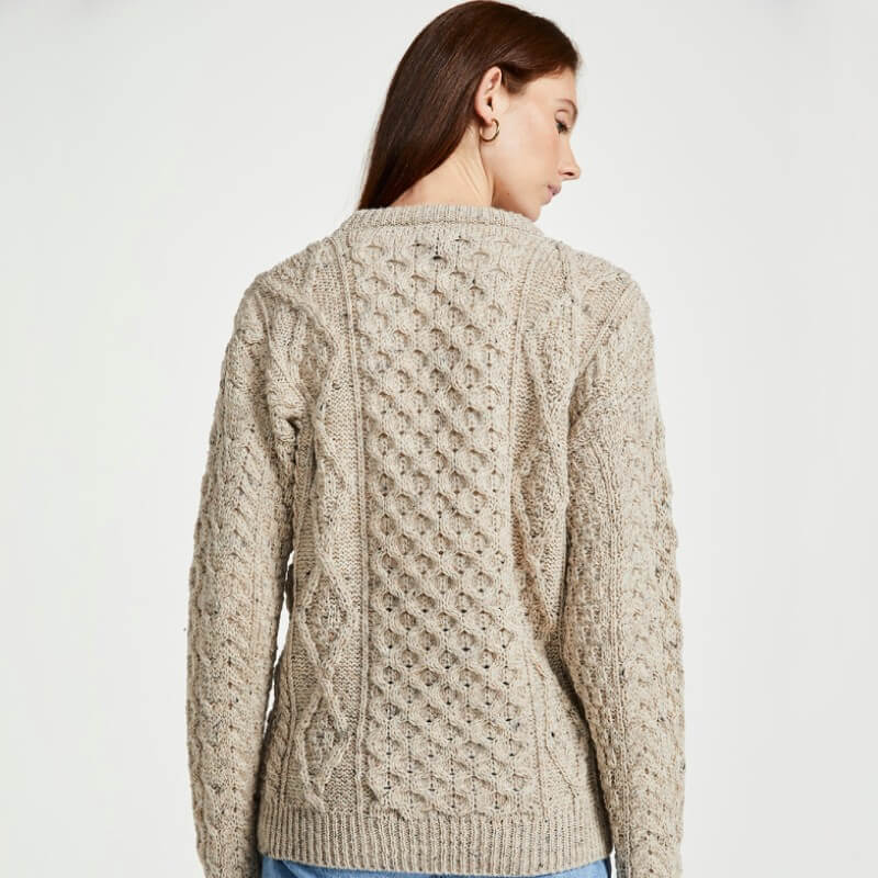 Ladies Aran Crew Neck Fisherman Sweater