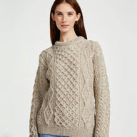 Ladies Aran Crew Neck Fisherman Sweater