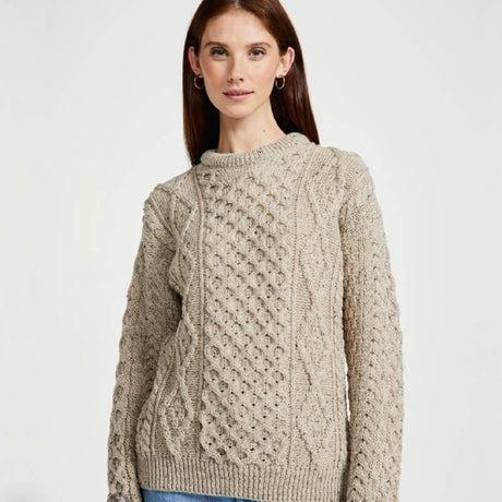 Ladies Aran Crew Neck Fisherman Sweater