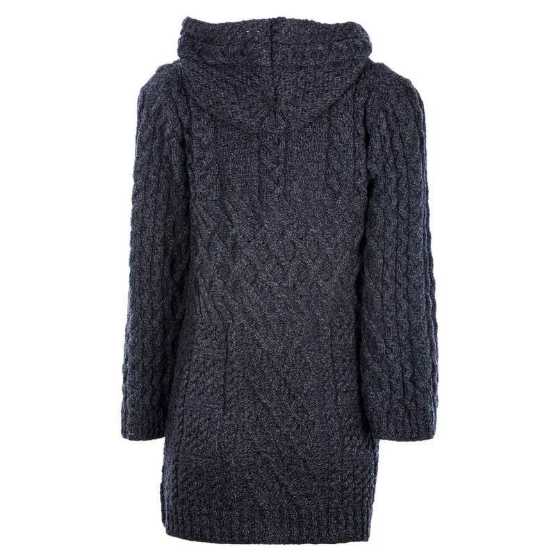 Patchwork Aran Knit Cardigan with Buttons Navy Back View Creative Irish Gifts