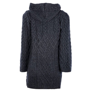 Patchwork Aran Knit Cardigan with Buttons Navy Back View Creative Irish Gifts