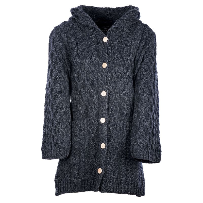 Patchwork Aran Knit Cardigan with Buttons Navy Creative Irish Gifts