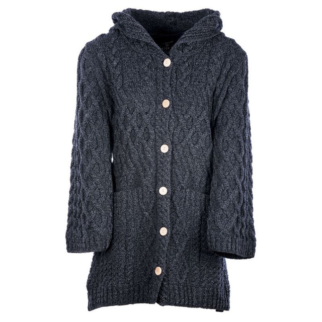 Patchwork Aran Knit Cardigan with Buttons Navy Creative Irish Gifts