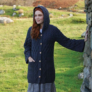 Patchwork Aran Knit Cardigan with Buttons Navy Lifestyle Creative Irish Gifts