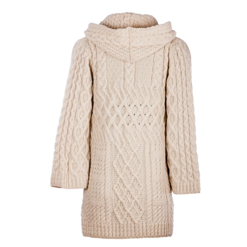 Patchwork Aran Knit Cardigan with Buttons Natural Back View Creative Irish Gifts