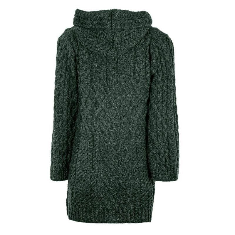 Patchwork Aran Knit Cardigan with Buttons Army Green Back View Creative Irish Gifts