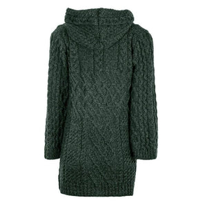 Patchwork Aran Knit Cardigan with Buttons Army Green Back View Creative Irish Gifts