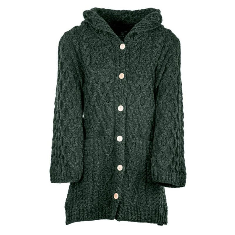 Patchwork Aran Knit Cardigan with Buttons Army Green Creative Irish Gifts