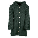 Patchwork Aran Knit Cardigan with Buttons Army Green Creative Irish Gifts