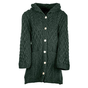 Patchwork Aran Knit Cardigan with Buttons Army Green Creative Irish Gifts