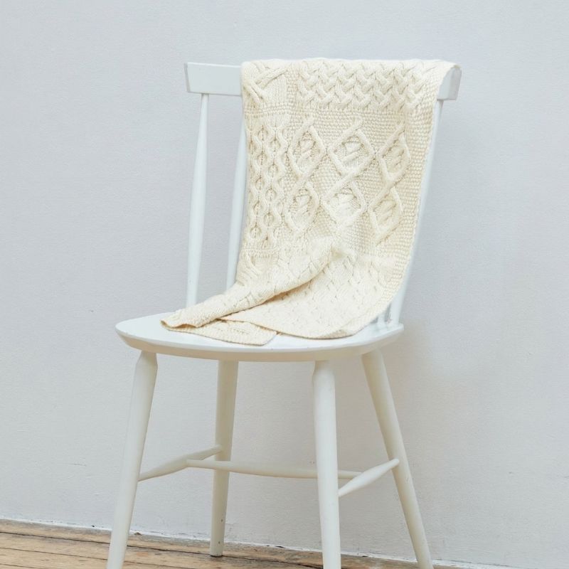 SuperSoft Merino Aran Patchwork Baby Blanket White Creative Irish Gift