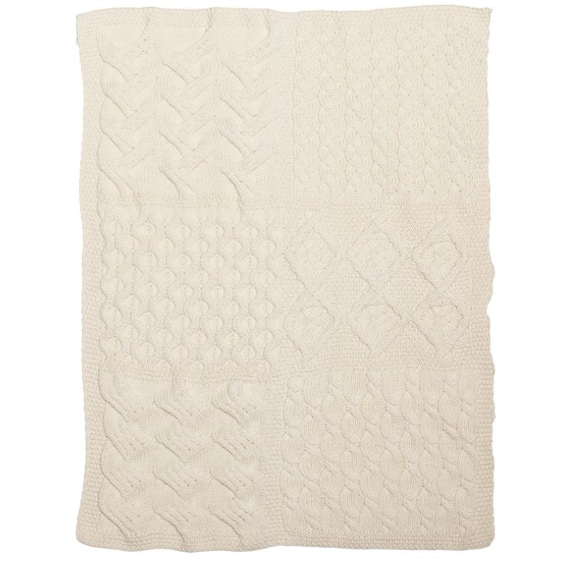 SuperSoft Merino Aran Patchwork Baby Blanket White Creative Irish Gift