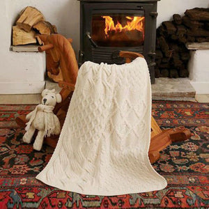 SuperSoft Merino Aran Patchwork Baby Blanket White Creative Irish Gift