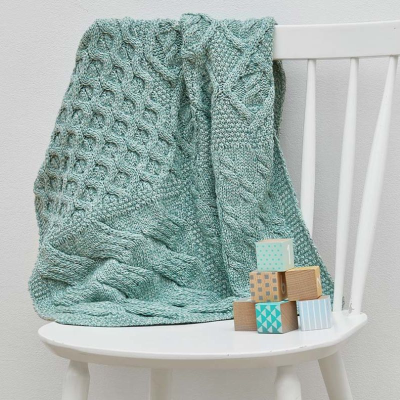 SuperSoft Merino Aran Patchwork Baby Blanket Green Lifestyle Creative Irish Gift
