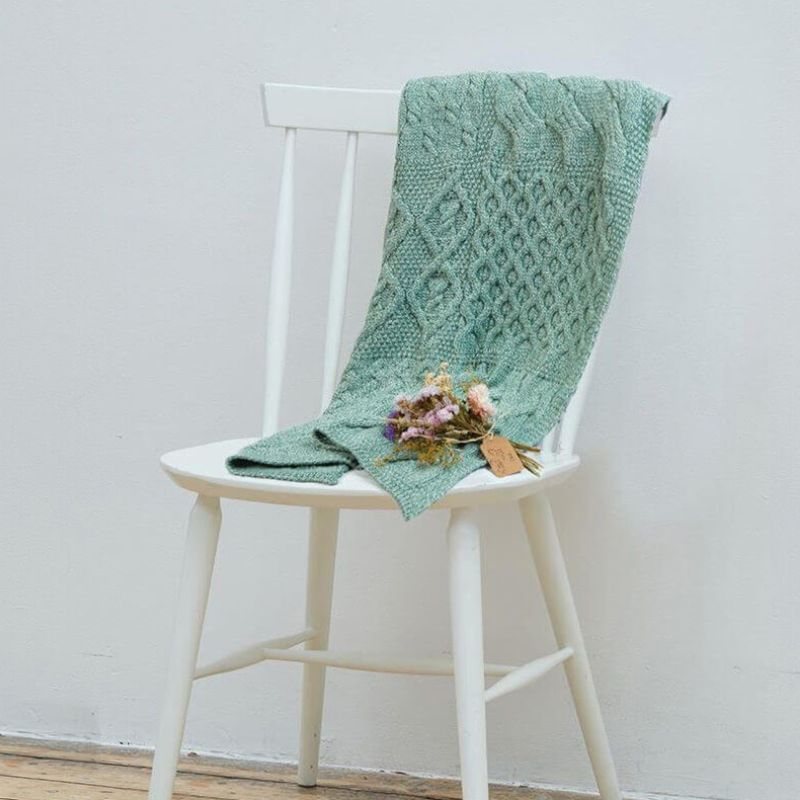 SuperSoft Merino Aran Patchwork Baby Blanket Green Creative Irish Gift