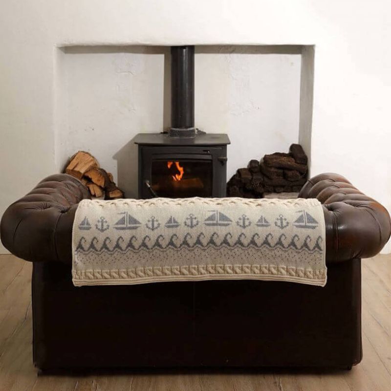 Merino Wool Irish Throw with Sailing Boat Design Lifestyle Creative Irish gift.