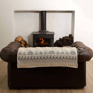 Merino Wool Irish Throw with Sailing Boat Design Lifestyle Creative Irish gift.