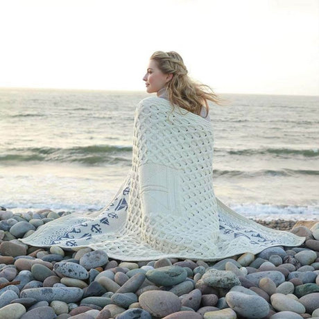 Merino Wool Irish Throw with Sailing Boat Design Creative Irish Gift.