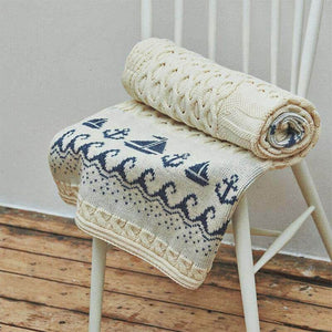 Merino Wool Irish Throw with Sailing Boat Design White Creative Irish gift.