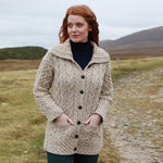 Women's Aran Cable Merino Wool Cardigan Skiddaw Creative Irish Gifts