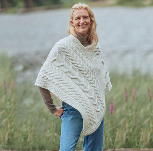 Aran Knit Merino Wool Poncho White Lifestyle Creative Irish Gift
