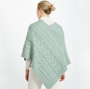 Aran Knit Merino Wool Poncho Green Back View Creative Irish Gift