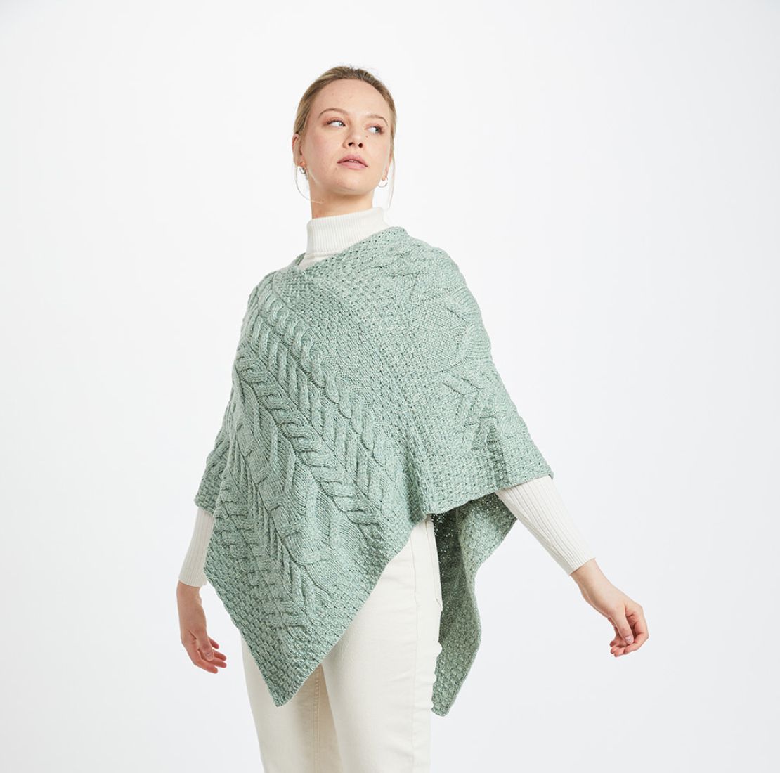 Aran Knit Merino Wool Poncho Green Creative Irish Gift