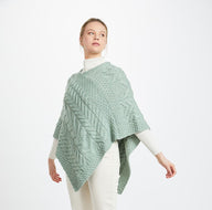 Aran Knit Merino Wool Poncho Green Creative Irish Gift