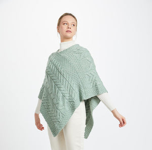 Aran Knit Merino Wool Poncho Green Creative Irish Gift