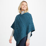 Aran Knit Merino Wool Poncho Teal Creative Irish Gift
