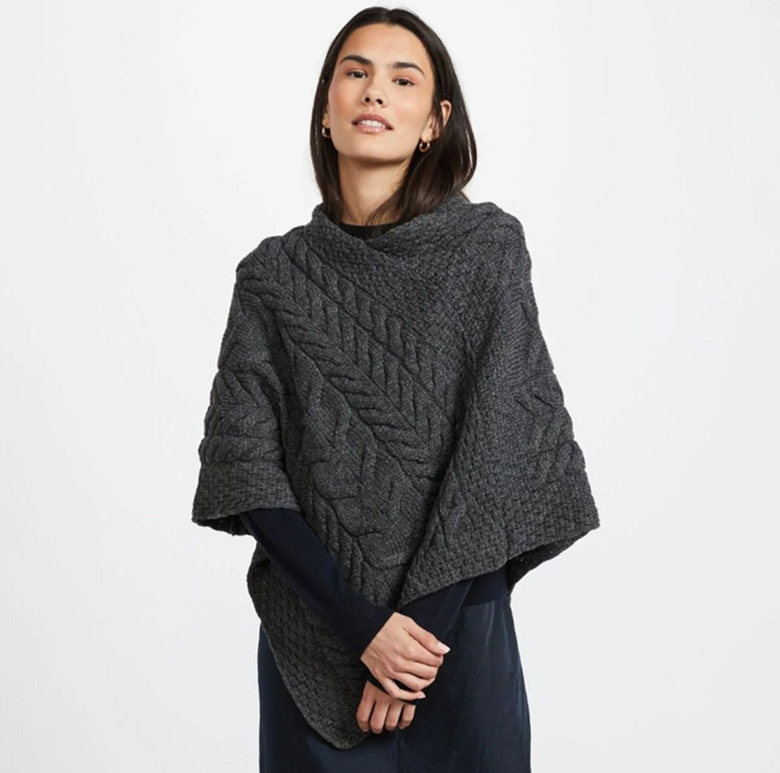 Aran Knit Merino Wool Poncho Grey Creative Irish Gift