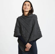 Aran Knit Merino Wool Poncho Grey Creative Irish Gift