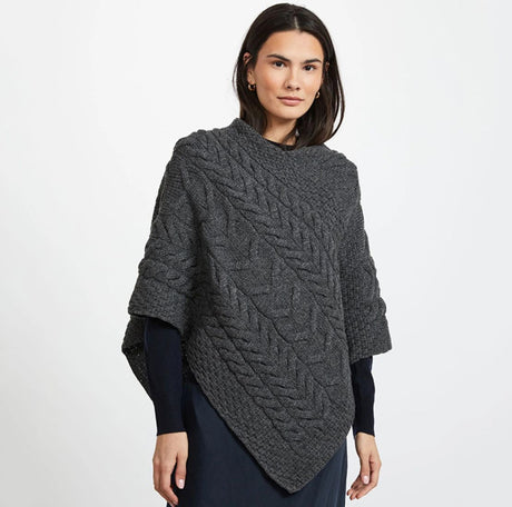 Aran Knit Merino Wool Poncho Grey studio Creative Irish Gift