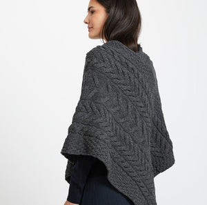 Aran Knit Merino Wool Poncho Grey Side View Creative Irish Gift