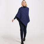 Aran Knit Merino Wool Poncho Blue Creative Irish Gift