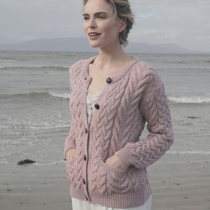CR026 Classic Women's Aran Merino Wool Cardigan Creative Irish Gifts