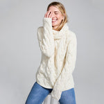 Women's Cable Knit SuperSoft Merino Wool Sweater White Creative Irish Gifts