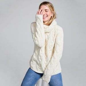 Women's Cable Knit SuperSoft Merino Wool Sweater White Creative Irish Gifts