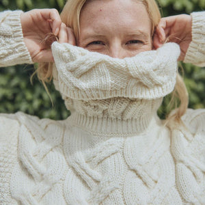 Women's Cable Knit SuperSoft Merino Wool Sweater  White Lifestyle Creative Irish Gifts