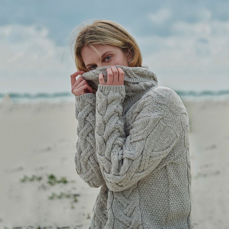 Women's Cable Knit SuperSoft Merino Wool Sweater  Toasted Oat side view Creative Irish Gifts