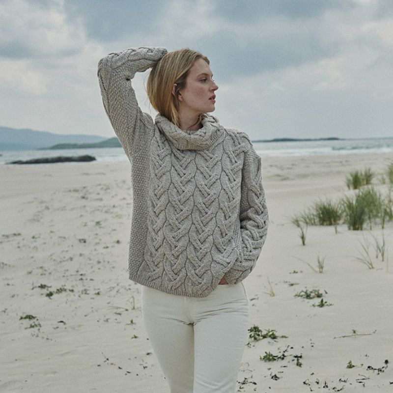 Women's Cable Knit SuperSoft Merino Wool Sweater  Toasted Oat  Lifestyle Creative Irish Gifts
