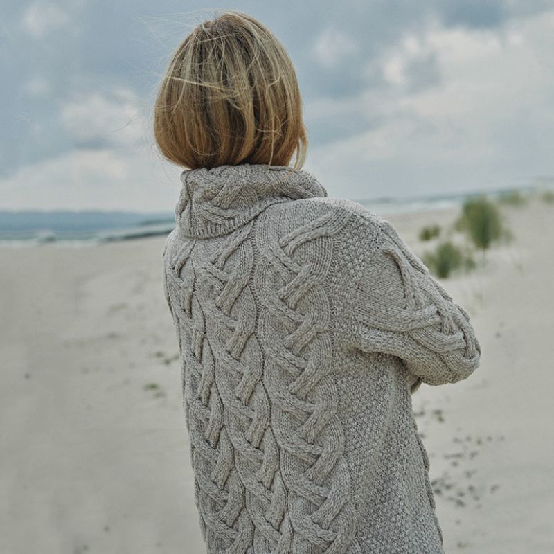 Women's Cable Knit SuperSoft Merino Wool Sweater  Toasted Oat back view Creative Irish Gifts