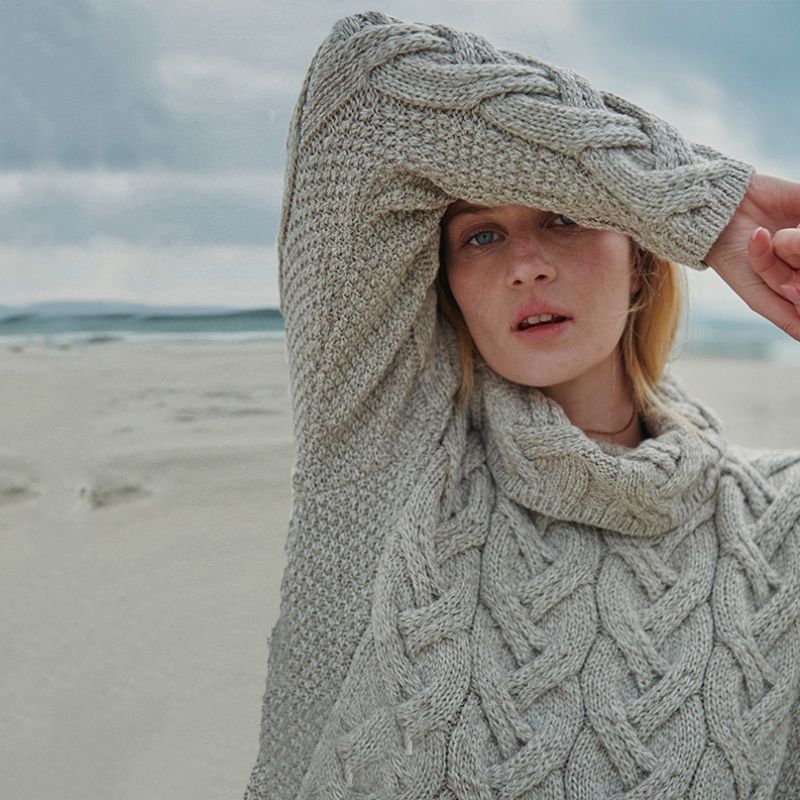 Women's Cable Knit SuperSoft Merino Wool Sweater  Toasted Oat Creative Irish Gifts