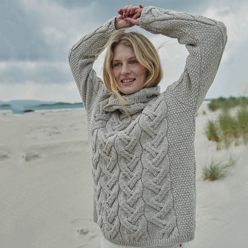 Women's Cable Knit SuperSoft Merino Wool Sweater  Toasted Oat Creative Irish Gifts