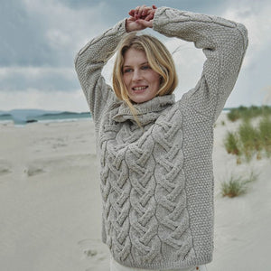 Women's Cable Knit SuperSoft Merino Wool Sweater  Toasted Oat Creative Irish Gifts