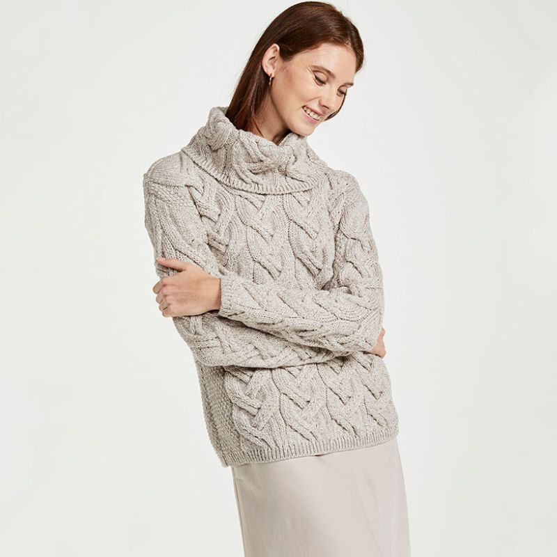 Women's Cable Knit SuperSoft Merino Wool Sweater  Toasted Oat Front view Creative Irish Gifts