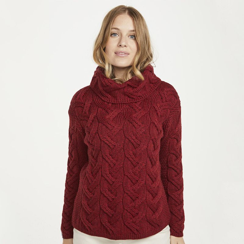 Women's Cable Knit SuperSoft Merino Wool Sweater Red Creative Irish Gifts
