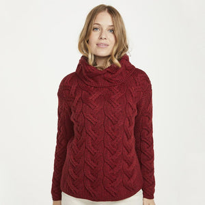 Women's Cable Knit SuperSoft Merino Wool Sweater Red Creative Irish Gifts