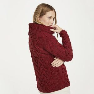 Women's Cable Knit SuperSoft Merino Wool Sweater Red side view Creative Irish Gifts