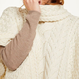  Aran Cable Knit Supersoft Wool Poncho White Creative Irish Gifts